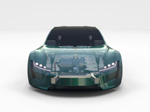 tesla roadster green with chassis 3D Model