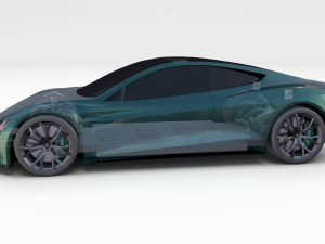 tesla roadster green with chassis 3D Модель