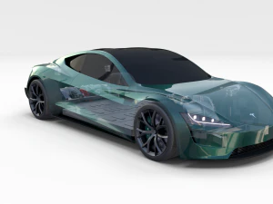 tesla roadster green with chassis 3D Model