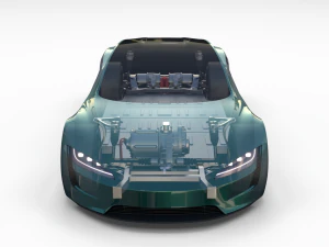 tesla roadster green with chassis 3D Model