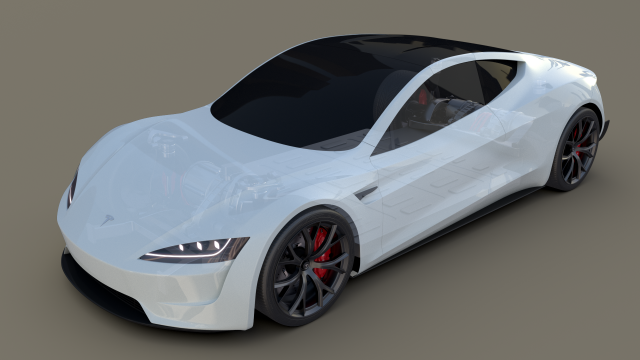 tesla roadster white with chassis 3D Модель .c4d .max .obj .3ds .fbx .stl .blend