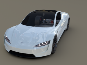 tesla roadster white with chassis 3D Модель