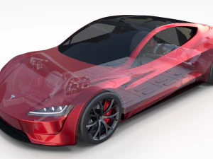 섀시가 장착된 테슬라 로드스터 3D 모델