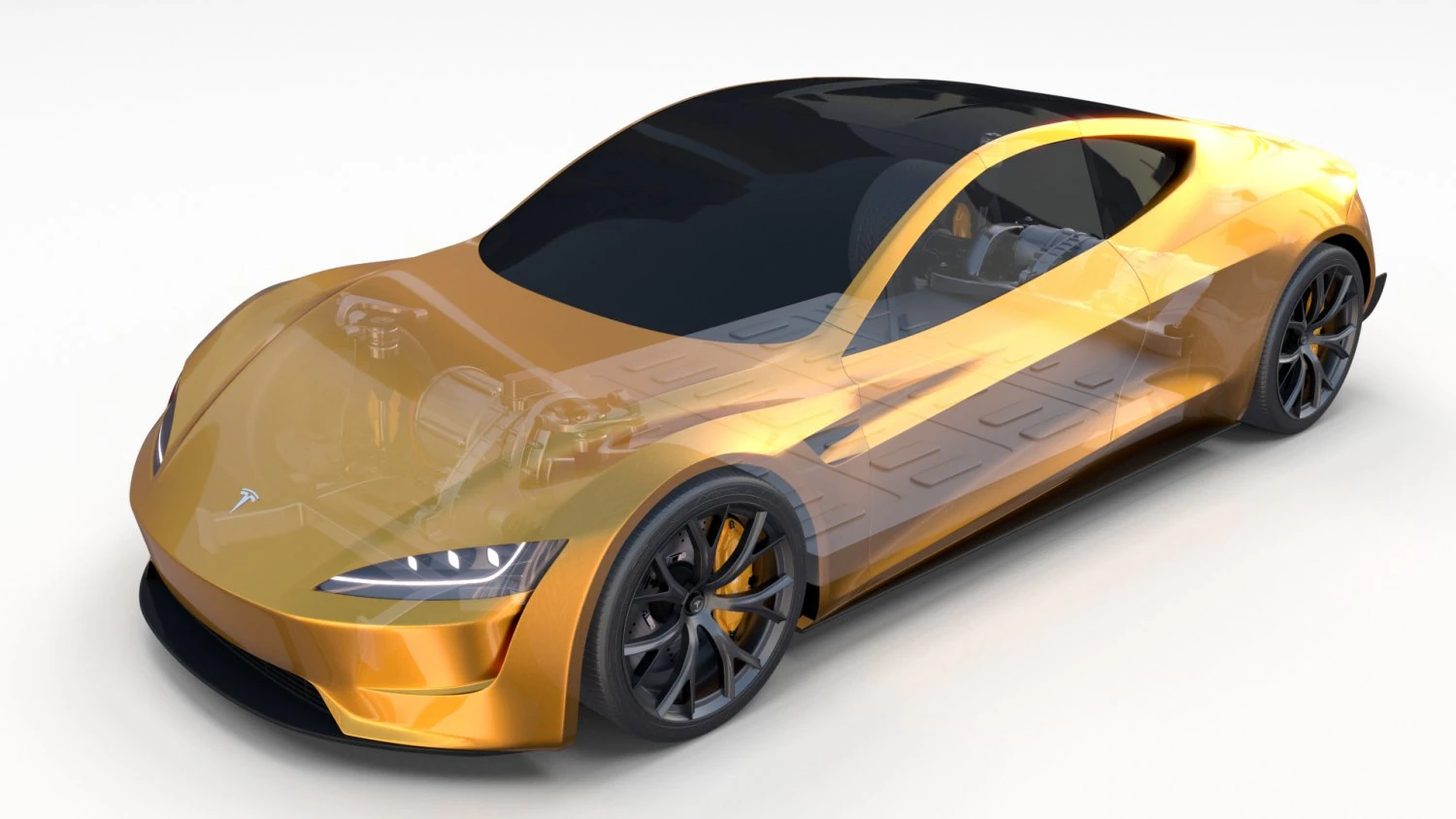 tesla roadster yellow with chassis 3D Model .c4d .max .obj .3ds .fbx .stl .blend 