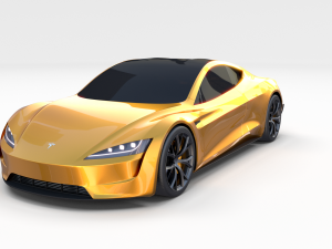 tesla roadster yellow with chassis 3D Model