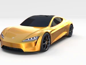 tesla roadster yellow with chassis 3D Model
