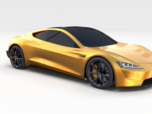 tesla roadster yellow with chassis 3D Model