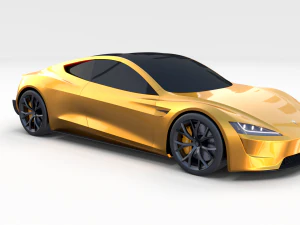tesla roadster yellow with chassis 3D Model