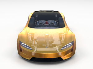 tesla roadster yellow with chassis 3D Model