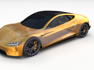 tesla roadster yellow with chassis 3D Model