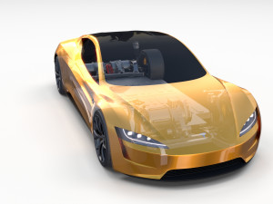 tesla roadster yellow with chassis 3D Model