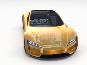 tesla roadster yellow with chassis 3D Model