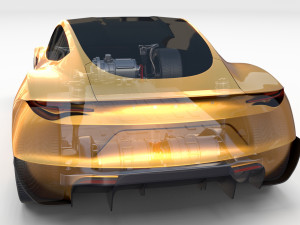 tesla roadster yellow with chassis 3D Model