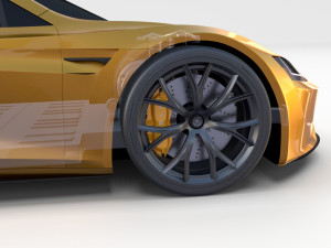 tesla roadster yellow with chassis 3D Model