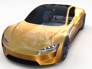 tesla roadster yellow with chassis 3D Model