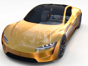 tesla roadster yellow with chassis 3D Model