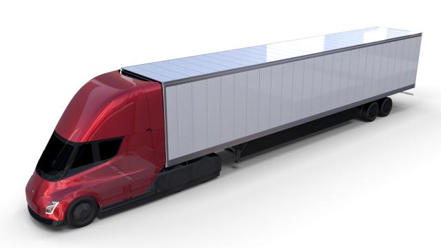 tesla truck with chassis and trailer red Model 3D .c4d .max .obj .3ds .fbx .stl .blend 