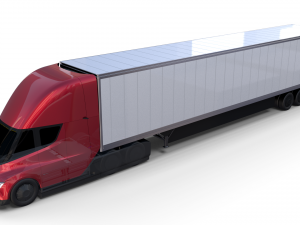 tesla truck with chassis and trailer red Model 3D