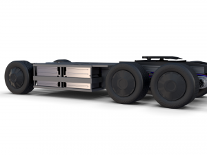 tesla truck with chassis and trailer red Model 3D