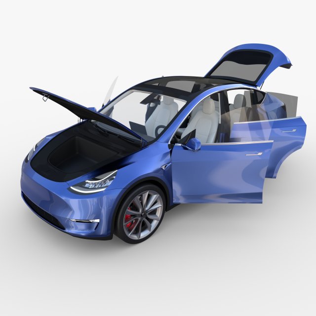 tesla model y blue with interior 3D Model .c4d .max .obj .3ds .fbx .stl .blend 