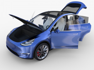tesla model y blue with interior 3D Model