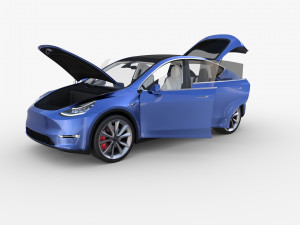 tesla model y blue with interior 3D Model
