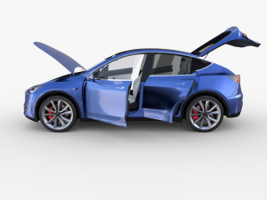 tesla model y blue with interior 3D Model