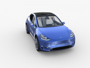 tesla model y blue with interior 3D Model