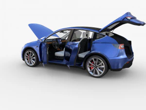 tesla model y blue with interior 3D Model