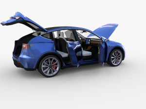 tesla model y blue with interior 3D Model