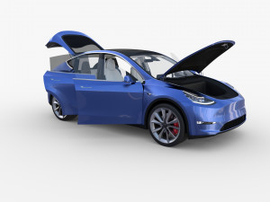 tesla model y blue with interior 3D Model