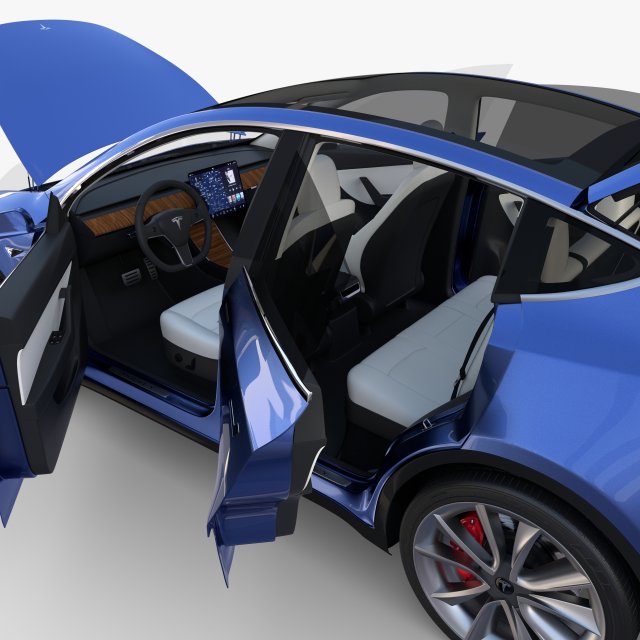 Blue tesla model y new arrivals white interior