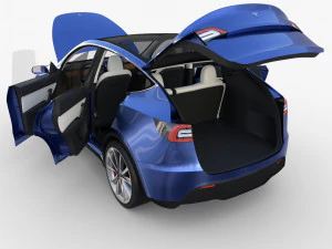 tesla model y blue with interior 3D Model