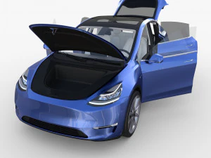 tesla model y blue with interior 3D Model