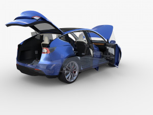 tesla model y awd blue with interior and chassis 3D मॉडल