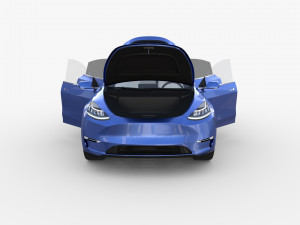 tesla model y awd blue with interior and chassis 3D मॉडल