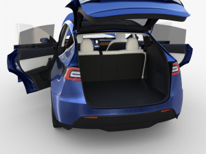 tesla model y awd blue with interior and chassis 3D मॉडल