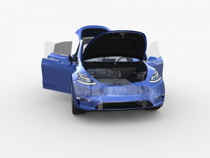 tesla model y awd blue with interior and chassis 3D मॉडल