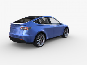 tesla model y awd blue with interior and chassis 3D मॉडल