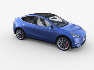 tesla model y awd blue with interior and chassis 3D मॉडल