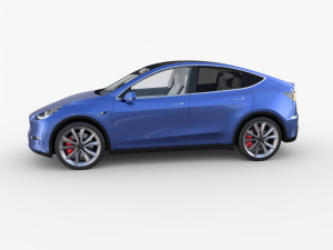 tesla model y awd blue with interior and chassis 3D मॉडल