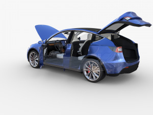 tesla model y awd blue with interior and chassis 3D मॉडल