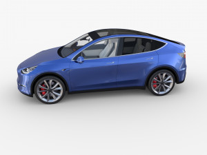 tesla model y awd blue with interior and chassis 3D मॉडल