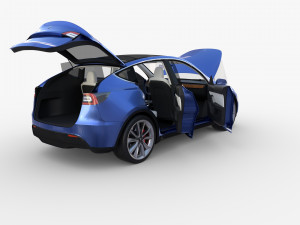 tesla model y awd blue with interior and chassis 3D मॉडल