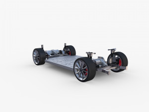 tesla model y awd blue with interior and chassis 3D मॉडल