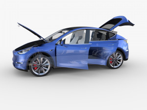 tesla model y awd blue with interior and chassis 3D मॉडल