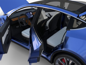 tesla model y awd blue with interior and chassis 3D मॉडल