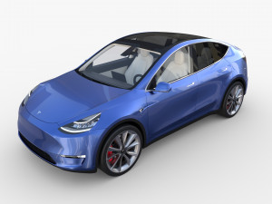 tesla model y awd blue with interior and chassis 3D मॉडल