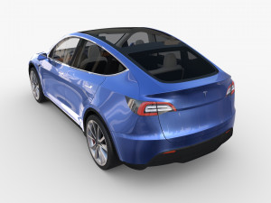 tesla model y awd blue with interior and chassis 3D मॉडल
