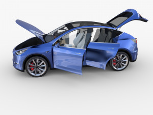 tesla model y awd blue with interior and chassis 3D मॉडल
